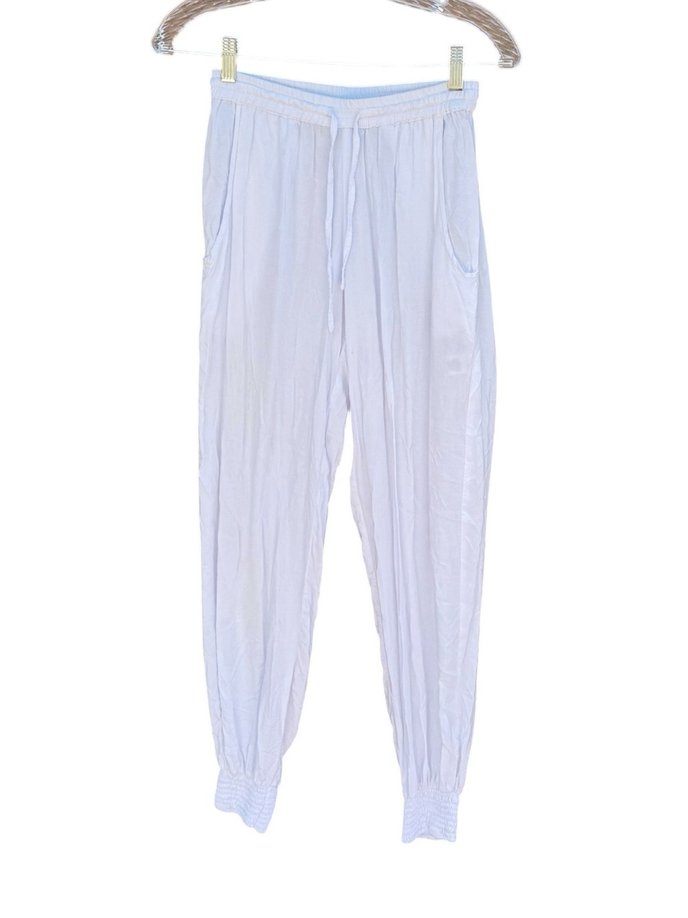 Handmade Skemo White Jogger have Pockets Smocked Cuffs and Elastic Waist Small